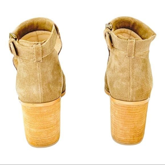 Sole Society Ferris Suede Peep Toe Block Heel Side Zip Tan Leather Womens Size 6 - Picture 3 of 9